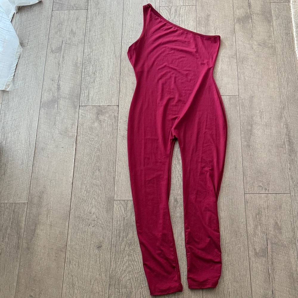One-Shoulder Burgundy Jumpsuit